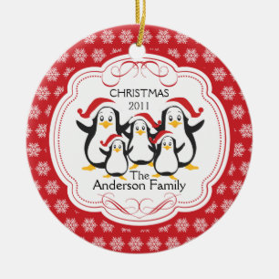 Cute Penguins Family of 5 Christmas Ornament