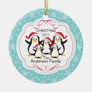 Cute Penguins Family of 5 Christmas Ornament