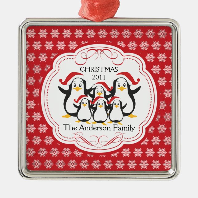Cute Penguins Family of 6 Christmas Ornament (Front)