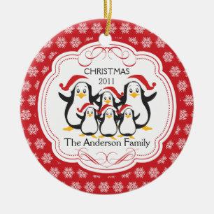 Cute Penguins Family of 6 Christmas Ornament