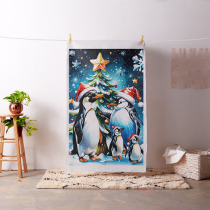 Cute penguins in a cheerful cartoon style,  fabric