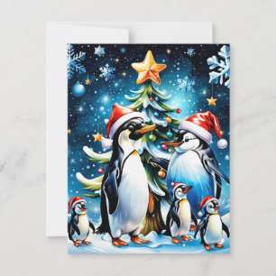 Cute penguins in a cheerful cartoon style' holiday card