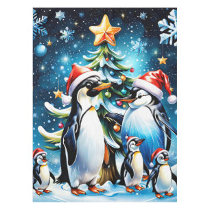 Cute penguins in a cheerful cartoon style tablecloth