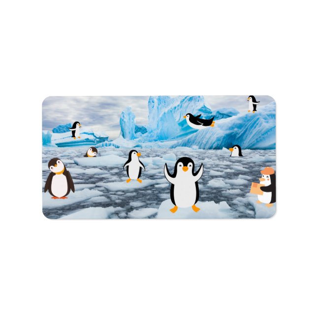 cute penguins in Antarctica ice Label (Front)