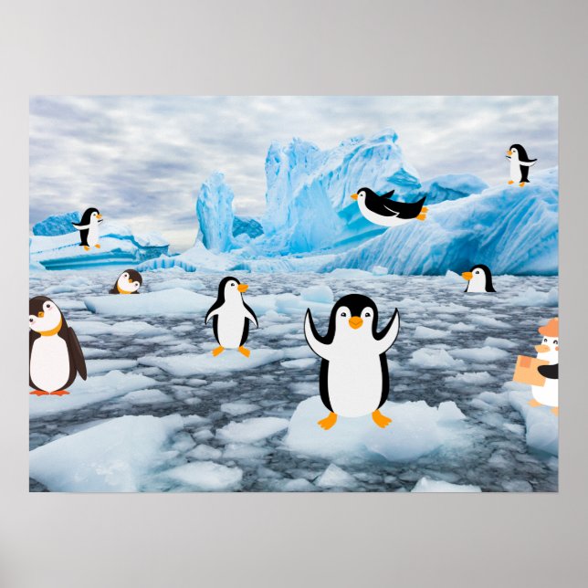 cute penguins in Antarctica ice Poster (Front)