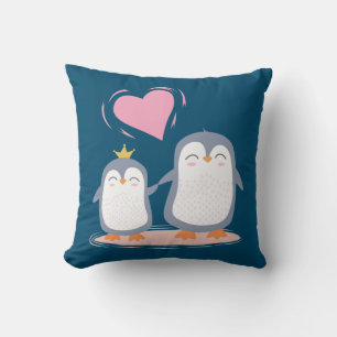cute penguins in love cushion