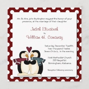 Cute Penguins in Love Wedding Invitation