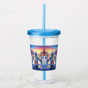 Cute Penguins in Winter Hats on Frozen Ice Tumbler