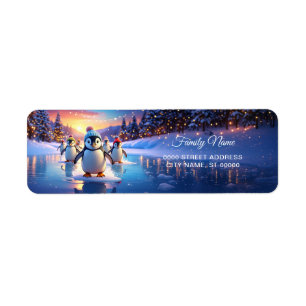 Cute Penguins in Winter Hats Return Address Label