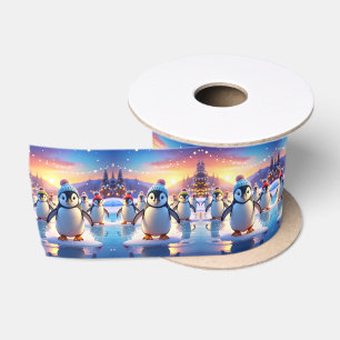 Cute Penguins in Winter Hats Ribbon Satin Ribbon