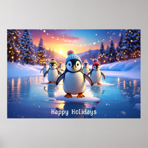 Cute Penguins in Winter Hats Tree Poster