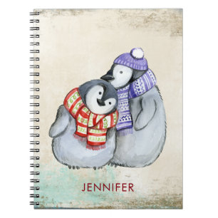 Cute Penguins in Winter Scarves and Hats Custom Notebook