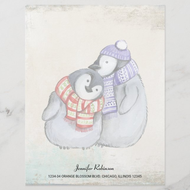 Cute Penguins in Winter Scarves and Hats Letterhead (Front)