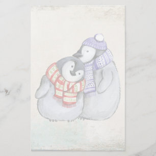 Cute Penguins in Winter Scarves and Hats Stationery