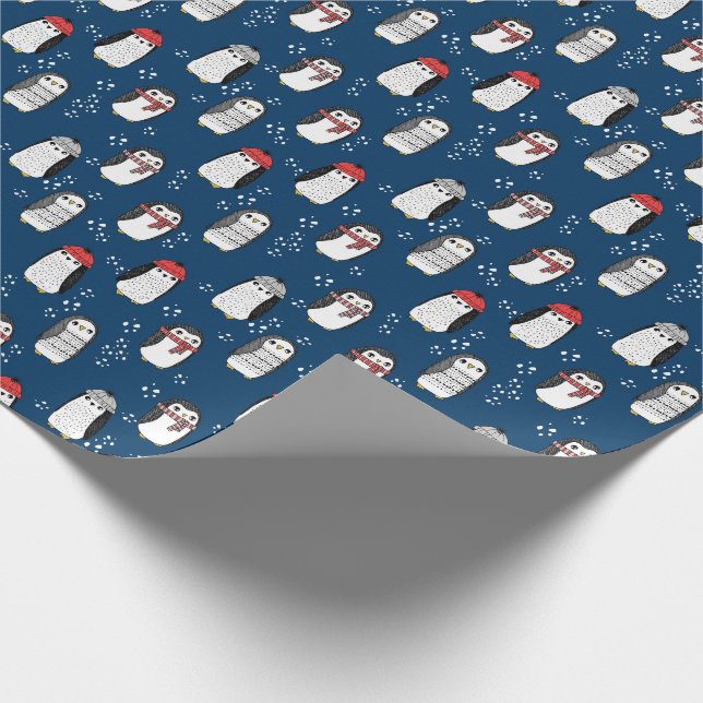 Cute Penguins kids christmas navy blue Wrapping Paper (Corner)