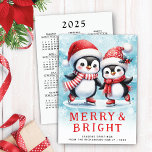 Cute Penguins Merry Bright Red and Blue Christmas Holiday Card<br><div class="desc">Let these cute penguin ice skaters in red Santa hats, scarves an figure skates help you send your loved ones the warmest wishes and greetings. This festive snowy blue and red Christmas card with the saying "Merry & Bright" has a template text where you can type your greetings, family name...</div>