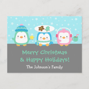 Cute Penguins Merry Christmas Greeting Postcards