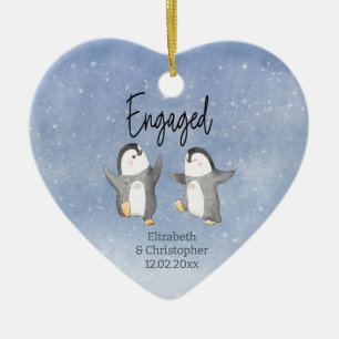 Cute Penguins Monogrammed Engaged Ceramic Ornament