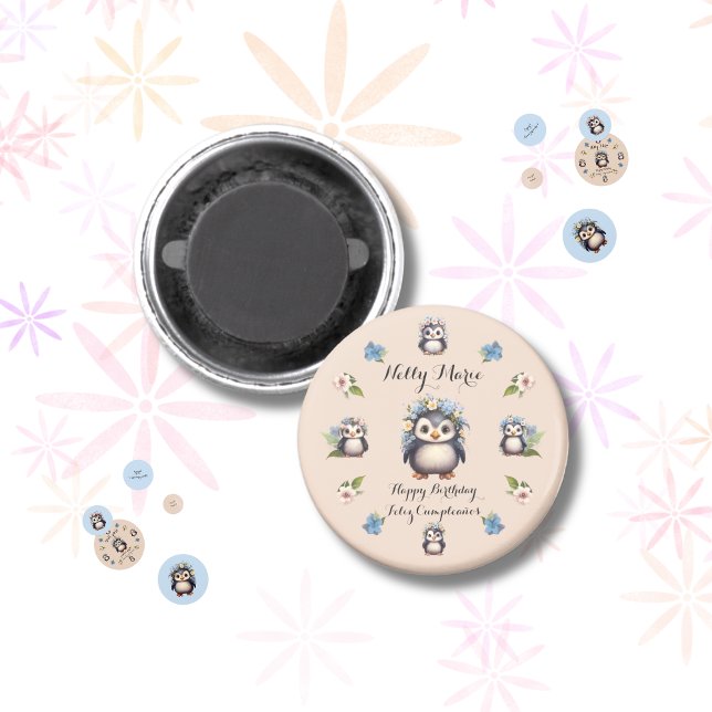 Cute Penguins Name Bilingual Text Feliz Cumpleaños Magnet (Cute Penguins bilingual magnet.
Multilingual Project)