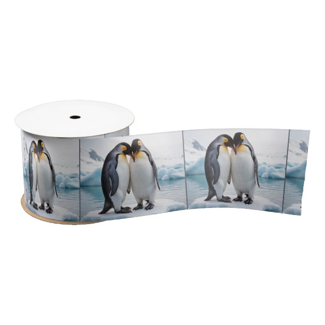 Cute Penguins On A Glacier Satin Ribbon (Spool)
