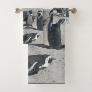 Cute Penguins on Beach Bath Towel Set