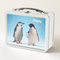 Cute Penguins on Light Blue Metal Lunch Box