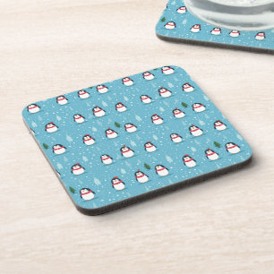 Cute Penguins on Light Blue with Snowflakes Coaster