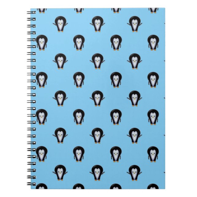 Cute Penguins over Winter Blue Notebook (Front)