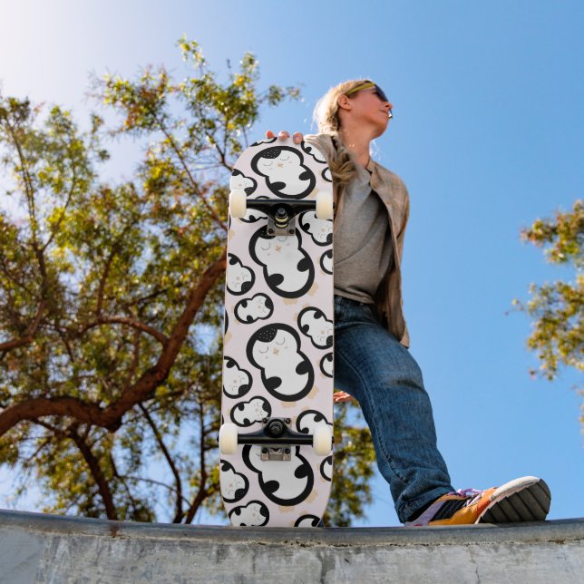 Cute Penguins Pattern (Pink) Skateboard (Outdoor 1)