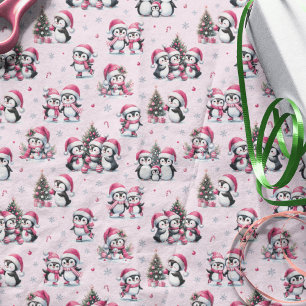 Cute Penguins Pattern Pretty Pink Christmas Tissue Paper