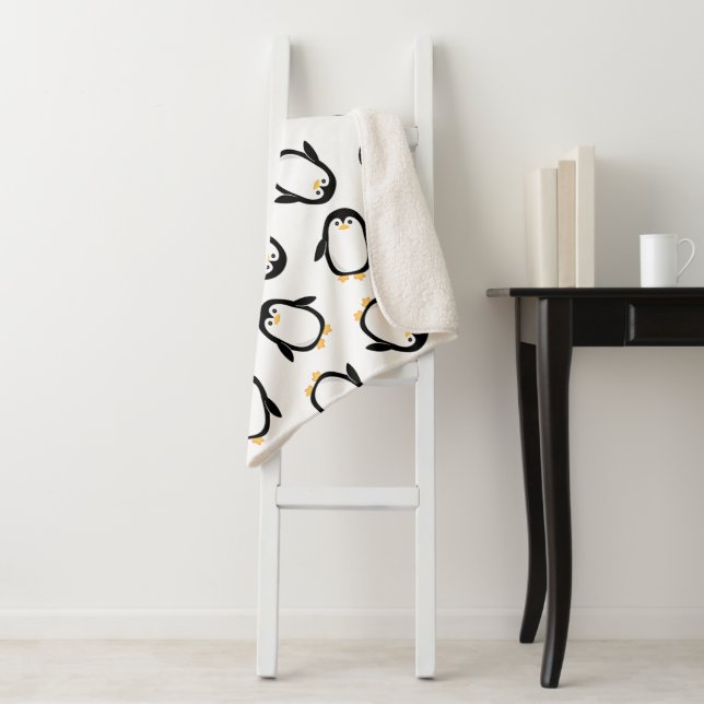 Cute Penguins Pattern Sherpa Blanket (In Situ)
