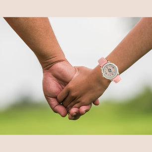 Cute Penguins Pink with Name and Initials Watch