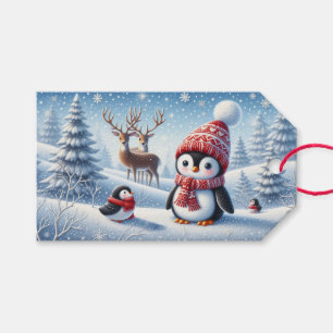 Cute Penguins, Reindeer and Snow Covered Trees Gift Tags