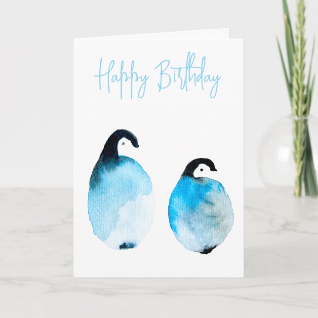 Cute Penguins watercolor Card (Front)