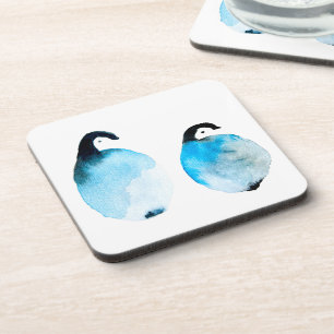 Cute Penguins watercolor Coaster