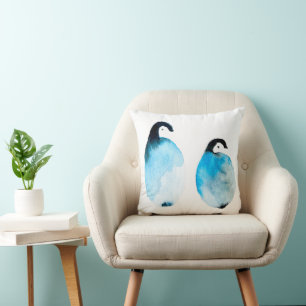 Cute Penguins watercolor Cushion