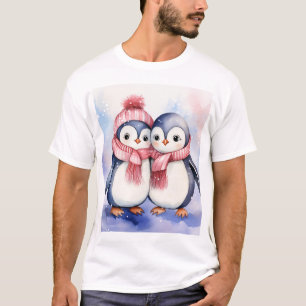 cute penguins watercolor lovers  T-Shirt