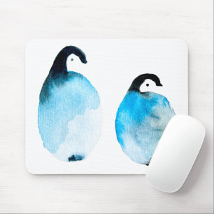 Cute Penguins watercolor Mouse Pad