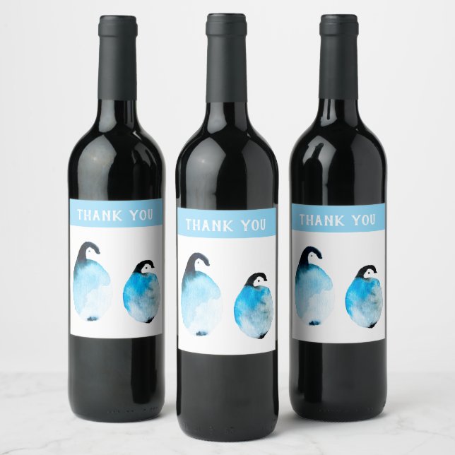 Cute Penguins watercolor Wine Label (Bottles)