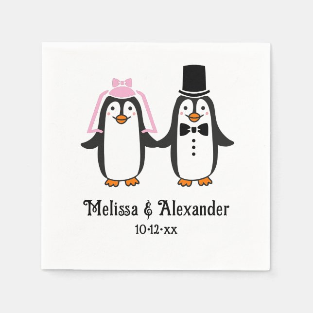 Cute Penguins Wedding Couple Names Date #3SmP  Napkin (Front)