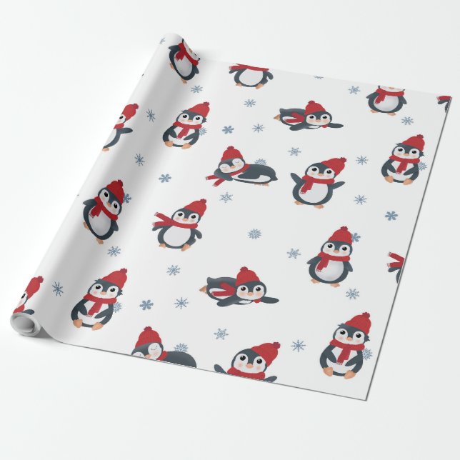 Cute Penguins Winter Birds Arctic Animals Wrapping Paper (Unrolled)