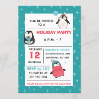 Cute Penguins Winter Holiday Christmas Party