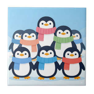 Cute Penguins Winter Scarves Group Hug Ceramic Tile