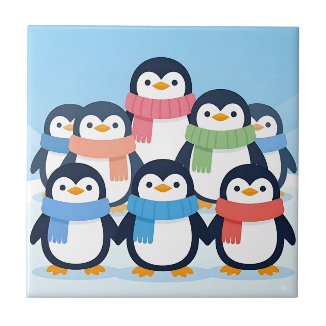 Cute Penguins Winter Scarves Group Hug Ceramic Tile (Front)