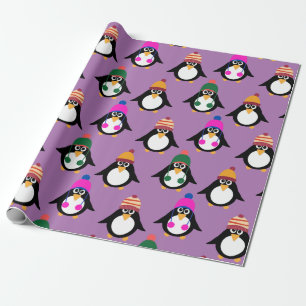 Cute penguins with winter hats pattern  wrapping paper