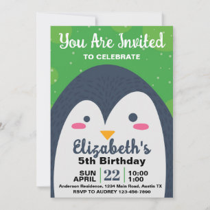 Cute Penquin Birthday Party Invitation