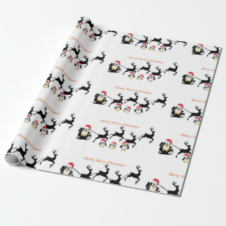 Cute Penquin Cartoon,Sleigh Deer Wrapping Paper