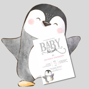 CUTE PENQUIN GENDER NEUTRAL BABY SHOWER INVITATION