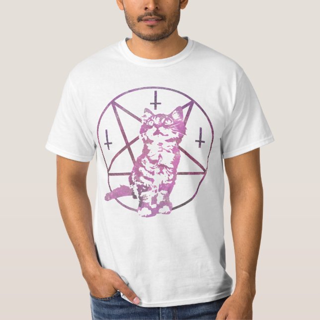 Cute Pentagram & Kitten T-Shirt (Front)