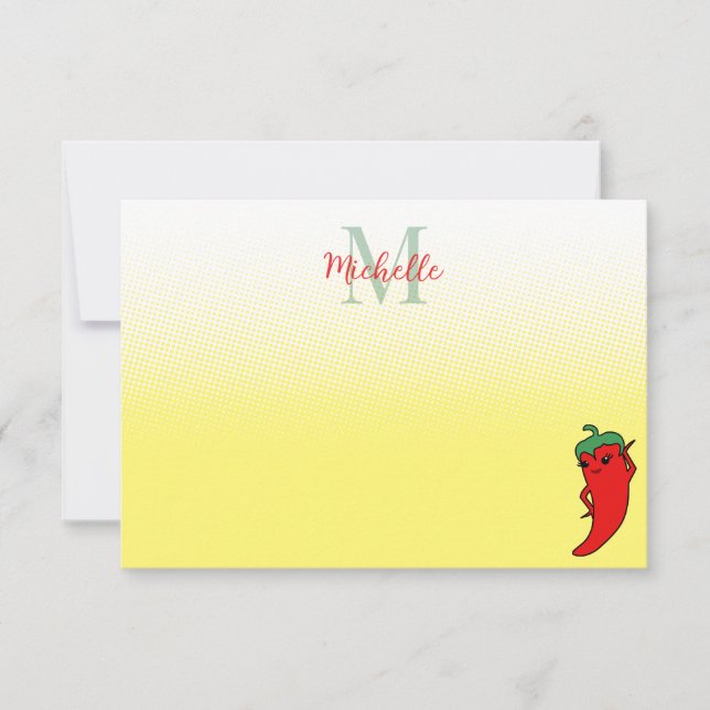 Cute Pepper Drawing Personalised Monogram Note Ca Card (Front)